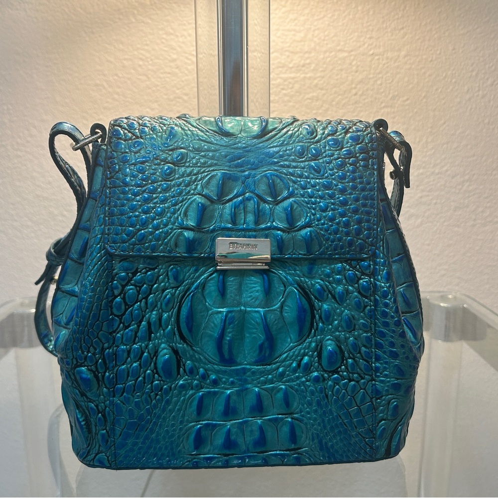 Brahmin Teal cross body bag with matching wallet